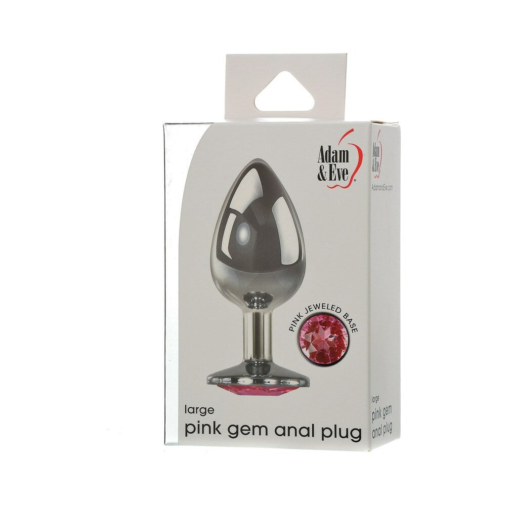 Adam & Eve Pink Gem Anal Plug Large with sparkling pink jewel base on white background