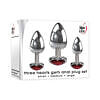 Adam & Eve Three Hearts Gem Anal Plug Set - 3 graduated aluminum plugs with heart gem bases