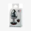 Adam & Eve Red Hearts Gem Anal Plug Medium - polished aluminum with red heart jewel base