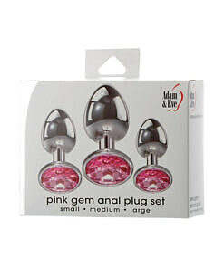 Adam & Eve Pink Gem Anal Plug Set - three graduated sizes with sparkling pink jewel bases
