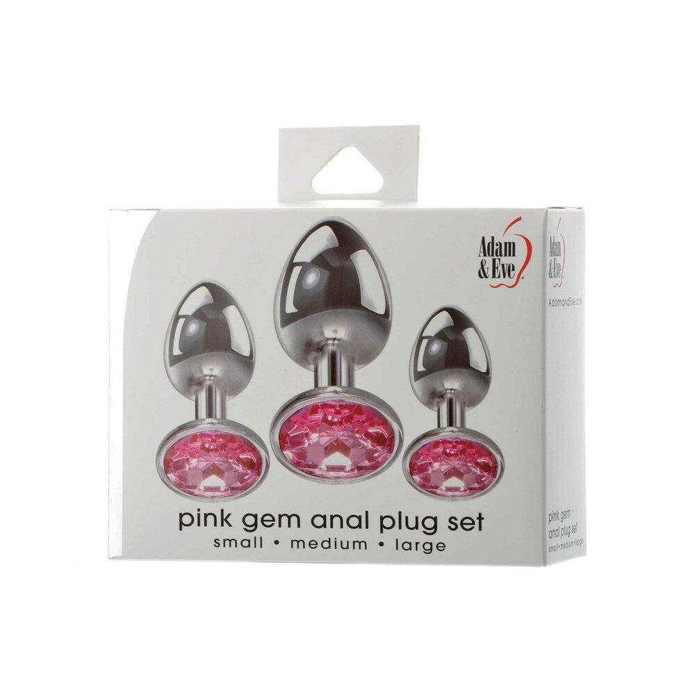 Adam & Eve Pink Gem Anal Plug Set - three graduated sizes with sparkling pink jewel bases