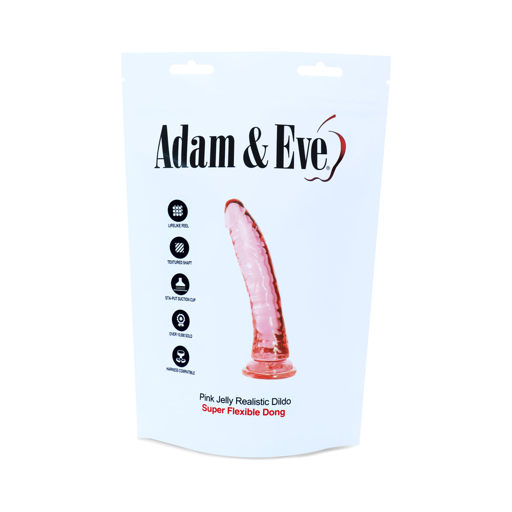 Adam & Eve Pink Jelly Realistic Dildo - over 8 inch flexible veined dong with 1.65 inch width