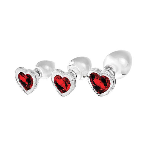 Adam & Eve Red Heart Gem Glass Plug Set - Image 3