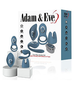 Four-Play Vibrator Set: deep-purple silicone attachments on white rechargeable base with USB cable
