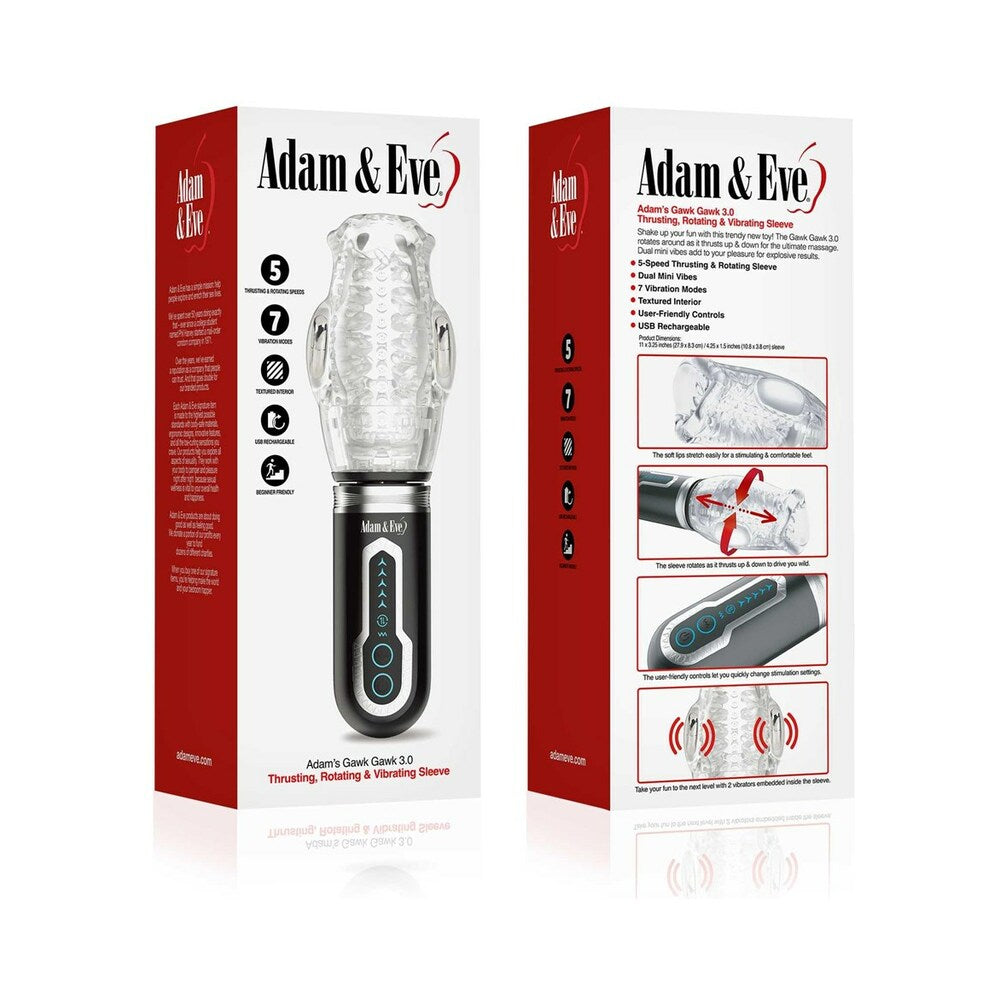 Adam & Eve Adam''s Gawk Gawk 3.0 thrusting rotating vibrating sleeve with mouth-shaped opening on white background.
