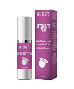 Dr. Tush's After Butt Play Pink Box 1 oz aftercare gel tube and pink packaging on a clean bathroom surface