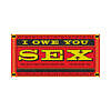 Stack of IOU Sex Gift Coupons booklet with playful favor vouchers on satin sheets.