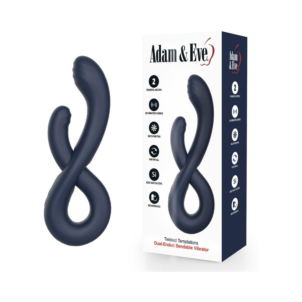 Adam & Eve Twisted Temptations dual-ended bendable vibrator with pink silicone and curved rabbit ears on white background