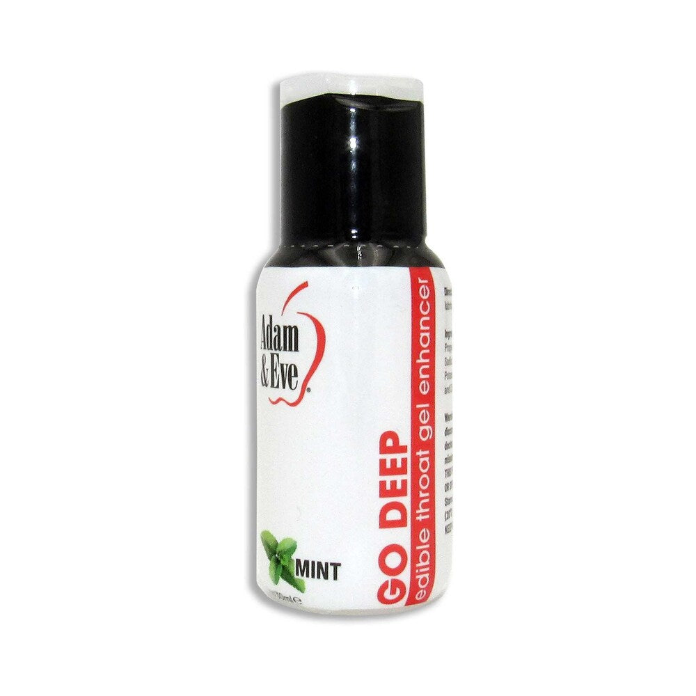 Adam & Eve Go Deep edible throat gel enhancer in 1 oz mint green bottle