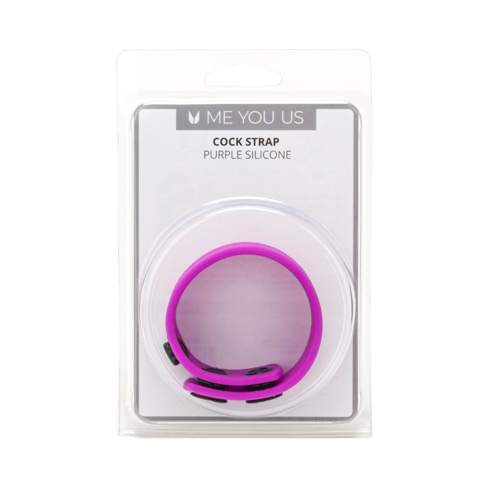 Me You Us Purple Silicone Cock Strap on a dark surface