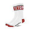Prowler Top Socks - white crew socks with red toe and heel panels