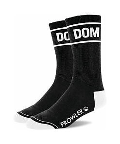 Prowler RED Dom Socks in black with white DOM lettering on the calf