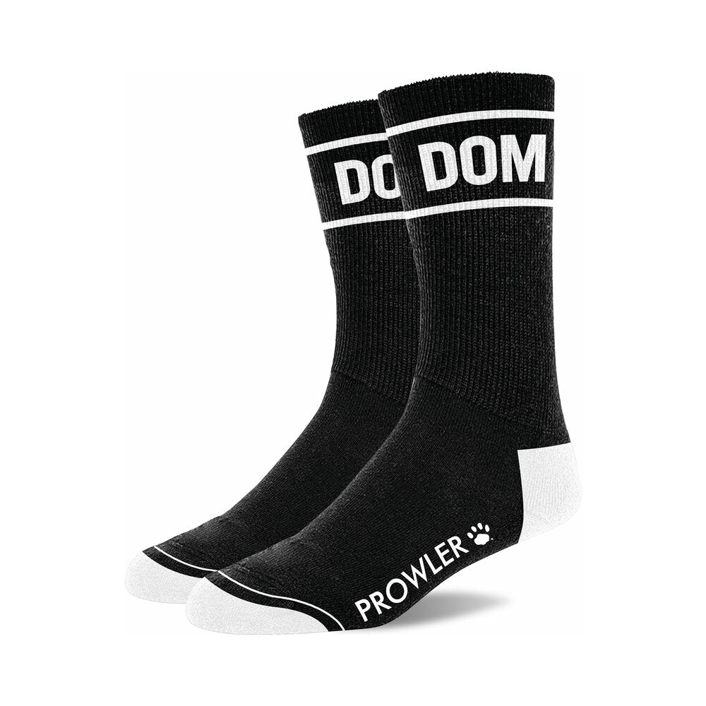 Prowler RED Dom Socks in black with white DOM lettering on the calf
