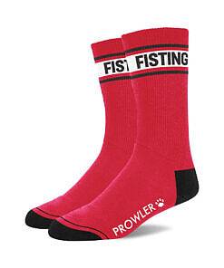 Prowler RED Fisting Socks in bold red with black Fisting lettering