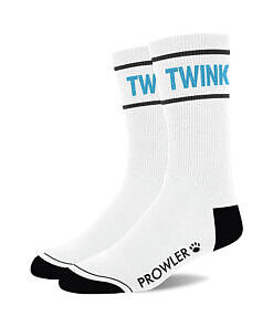 A classic white sock with black toe and bold Prowler RED Twink Socks band print