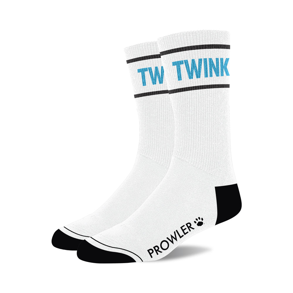 A classic white sock with black toe and bold Prowler RED Twink Socks band print