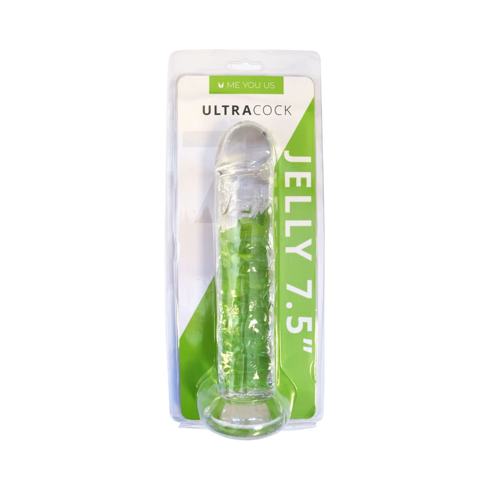 Me You Us Ultracock Clear Jelly 7.5 in. Dong on white backdrop