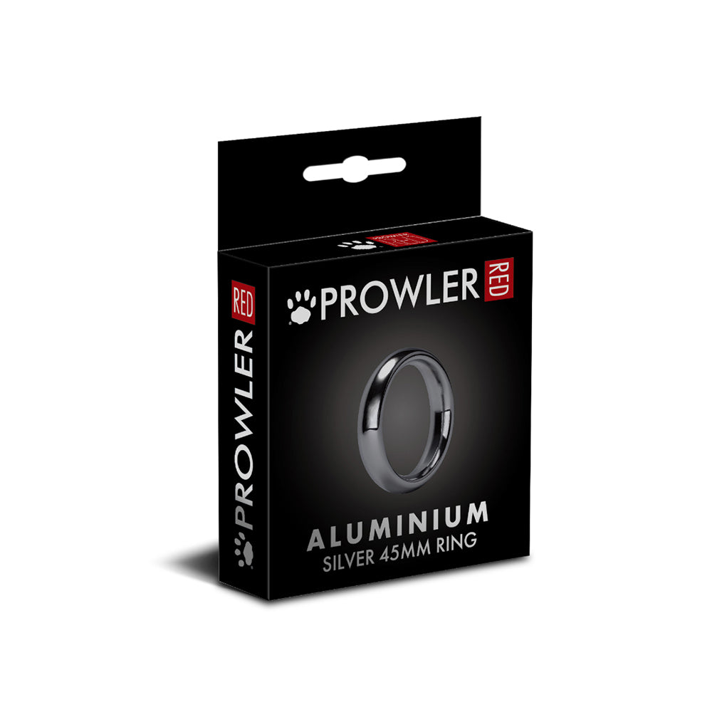 Prowler RED Aluminum Silver 45mm ring with glossy silver finish displayed on a reflective surface