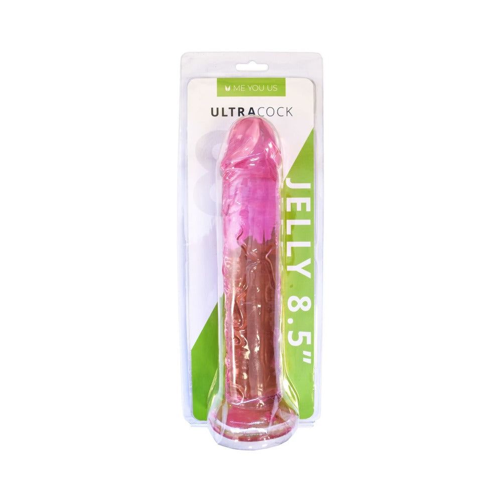 Me You Us Ultracock Pink Jelly 8.5 in. Dong in pink on white background