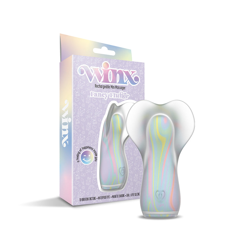WINX Fancy Flutter Squishy Silicone Vibrator with pastel swirls and butterfly shape