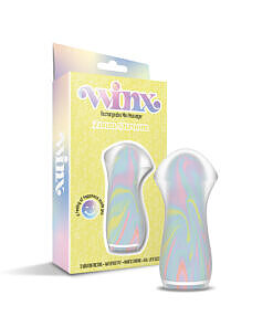 WINX Zoom Shroom squishy silicone vibrator - pink and white mushroom design with charging cable on soft surface.