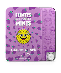 Flintts Mints Luxury Grape F Strength 125 quick-dissolving dry mouth relief mints tin