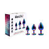Adam & Eve Rainbow Heart Anal Plug Training Set - 3 graduated chrome-plated aluminum plugs with rainbow jewel bases