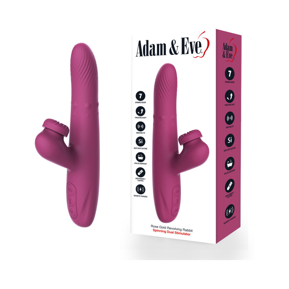 Rose Gold Revolving Rabbit vibrator in rose gold silicone with rabbit ears and rotating shaft