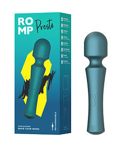 ROMP Presto?ö¼?íWand Vibrator with smooth silicone head on a soft backdrop