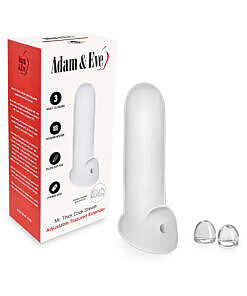 Adam & Eve Mr. Thick Cock Sheath clear sleeve with adjustable strap on white background