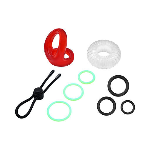 showing multiple stretchy rings in assorted sizes.