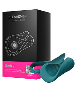 Lovense Gush 2 hands-free vibrating and oscillating male massager in sleek black silicone