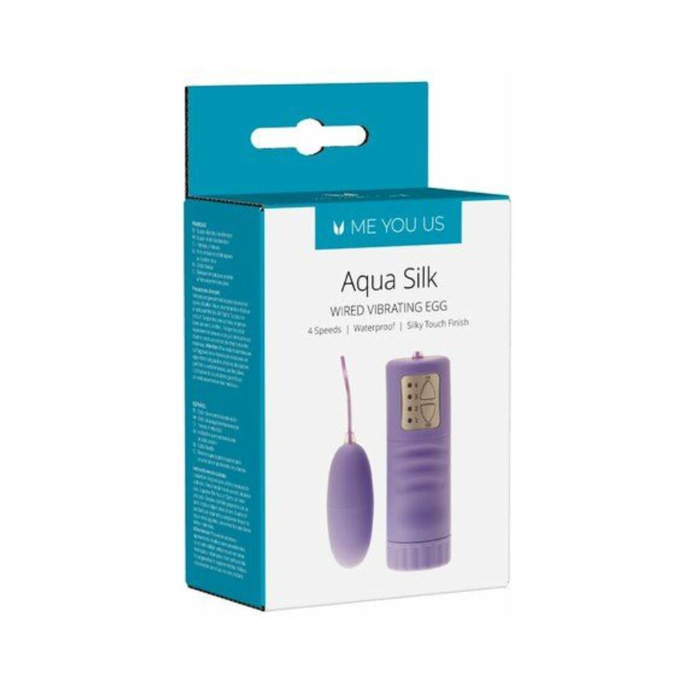 Me You Us Aqua Silk Wired Vibrating Bullet Violet with silky violet finish and remote control.