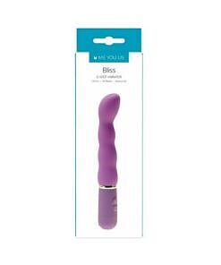 Me You Us Bliss G-Spot Vibrator in purple silicone on a satin sheet