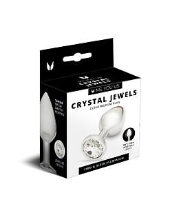 Me You Us Crystal Jewels Metal Plug Clear Medium with crystal gem on satin background
