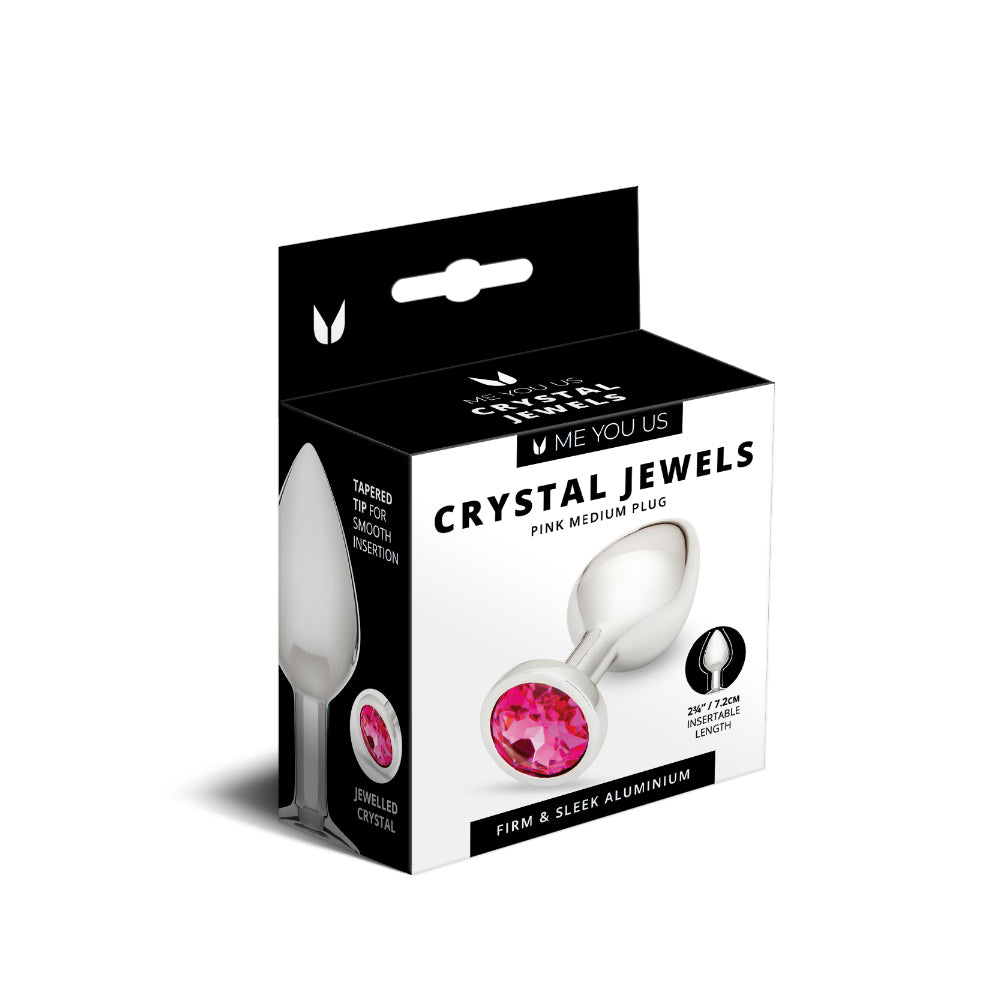 Pink medium-sized Me You Us Crystal Jewels Metal Plug with sparkling jewel base on white background