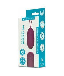 Me You Us Wireless Egg Purple vibrator with remote on a satin sheet