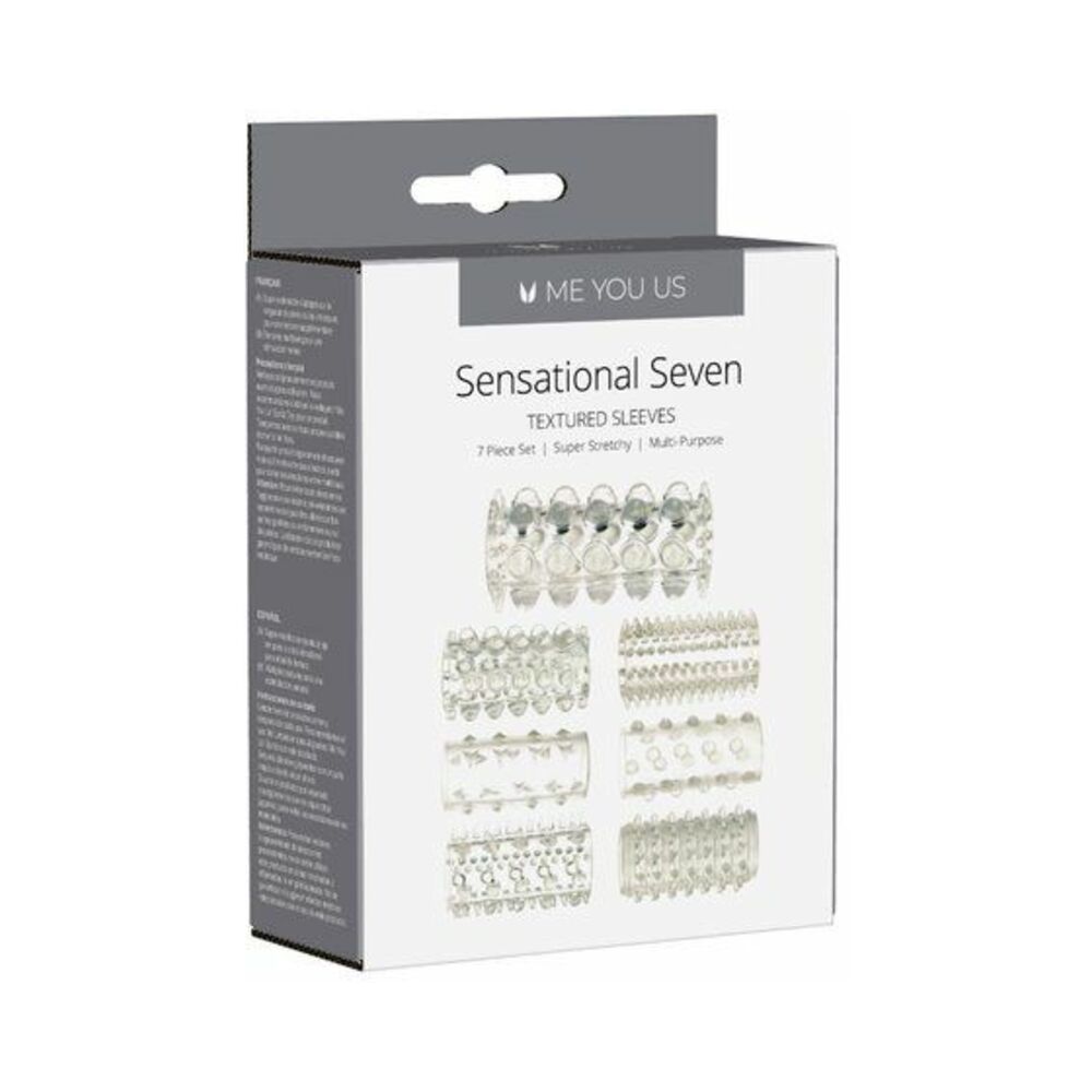 Me You Us Sensational Seven Textured Sleeves 7-piece set with seven colorful textured sleeves displayed on a clean white background.