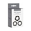 Three black silicone cock rings from the Me You Us Easy Squeeze Cockring Set