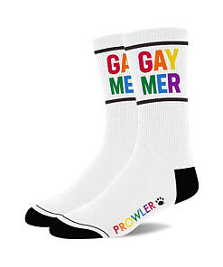 Prowler Gaymer Socks with vibrant rainbow 'Gaymer' text across the cuff