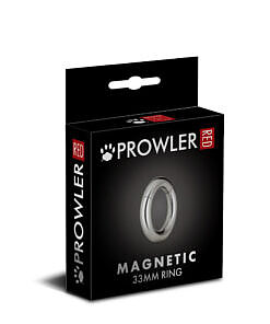 Close-up of black Prowler RED magnetic cock ring with magnetic clasp open