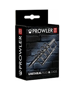 Close-up of Prowler RED stainless steel urethral plug cage with polished mirror finish