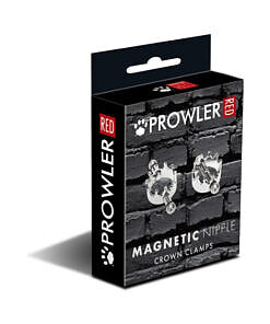Prowler RED Magnetic Nipple Crown Clamps with gold-plated crown tips and sliding magnetic adjusters on a velvet background