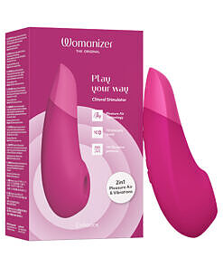 Womanizer Enhance Vibrant Pink clitoral stimulator on gray background