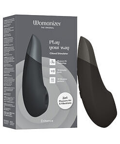 Womanizer Enhance Black clitoral stimulator in sleek black finish with silicone head