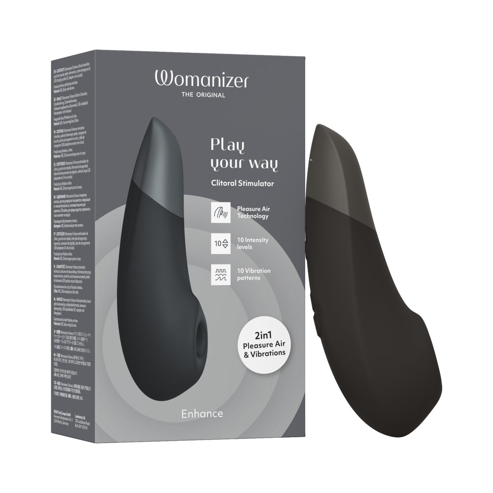 Womanizer Enhance Black clitoral stimulator in sleek black finish with silicone head