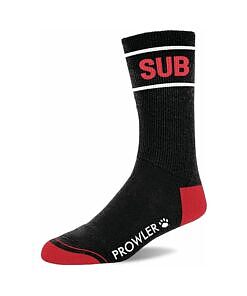 highlighting the crew length fit and red logo detail.