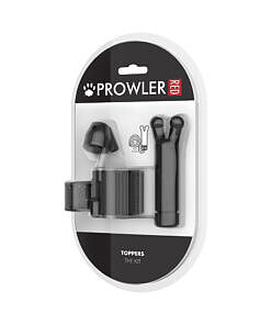 Prowler RED Toppers The Kit displayed with six individually sealed lidocaine toppers beside a compact black storage case on a dark textured surface.