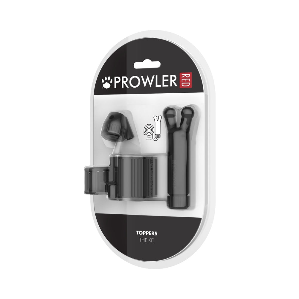 Prowler RED Toppers The Kit displayed with six individually sealed lidocaine toppers beside a compact black storage case on a dark textured surface.
