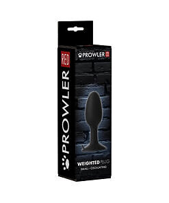Prowler RED Weighted Butt Plug Black Small resting on a dark textured surface